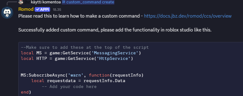 Custom Commands screenshot